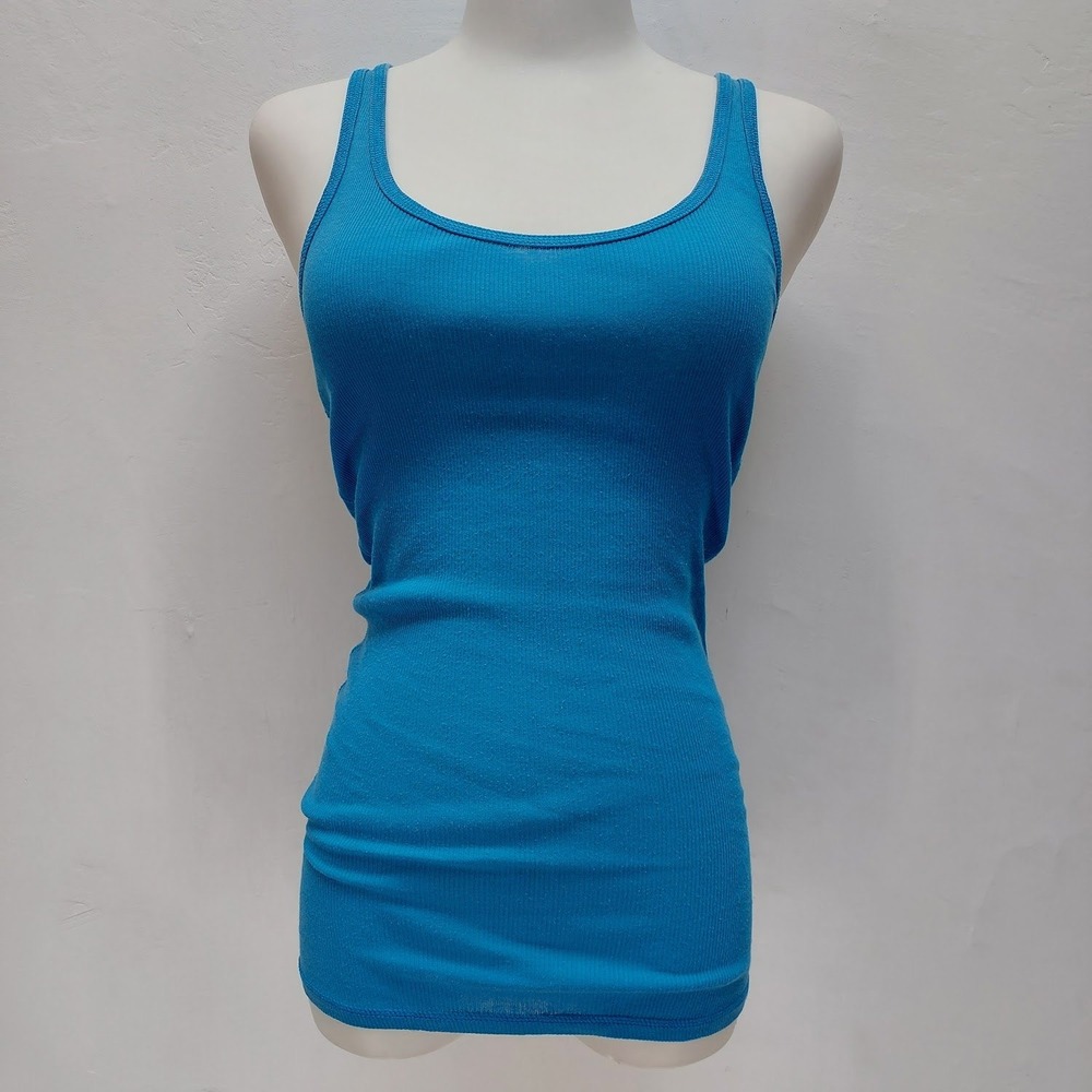 Zenana Outfitters Tank Top Women's Medium Blue Ribbed Racerback Stretch Basics